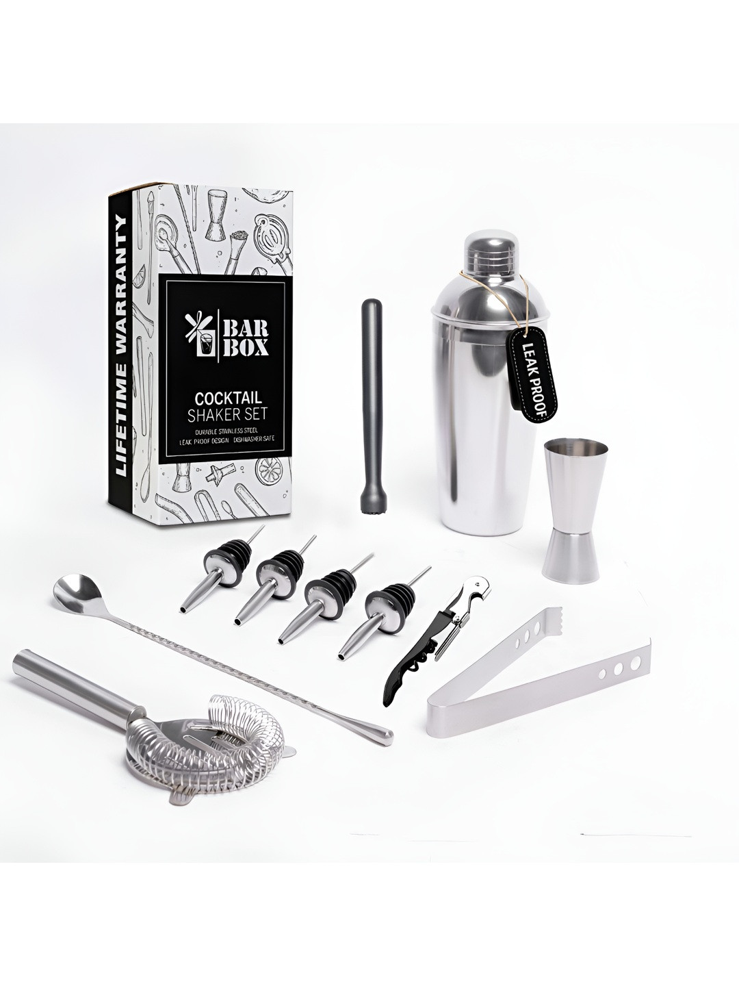BAR BOX Sainless Steel 11 Pieces Silver-Toned Barware Tool Set
