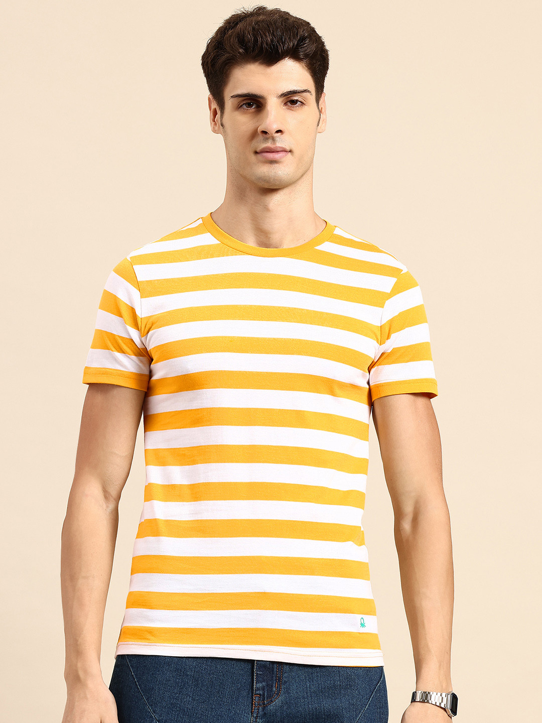 United Colors of Benetton Brand Logo Detail Horizontally Striped T-shirt