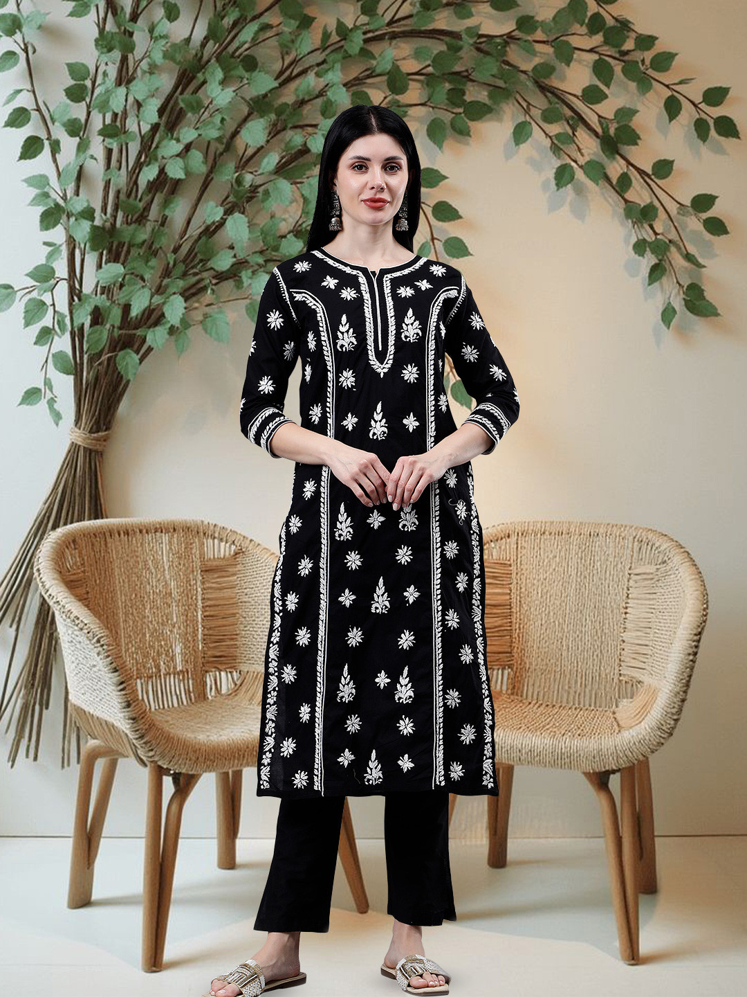 Seva Chikan Yoke Design Cotton Lucknowi Chikankari Kurta