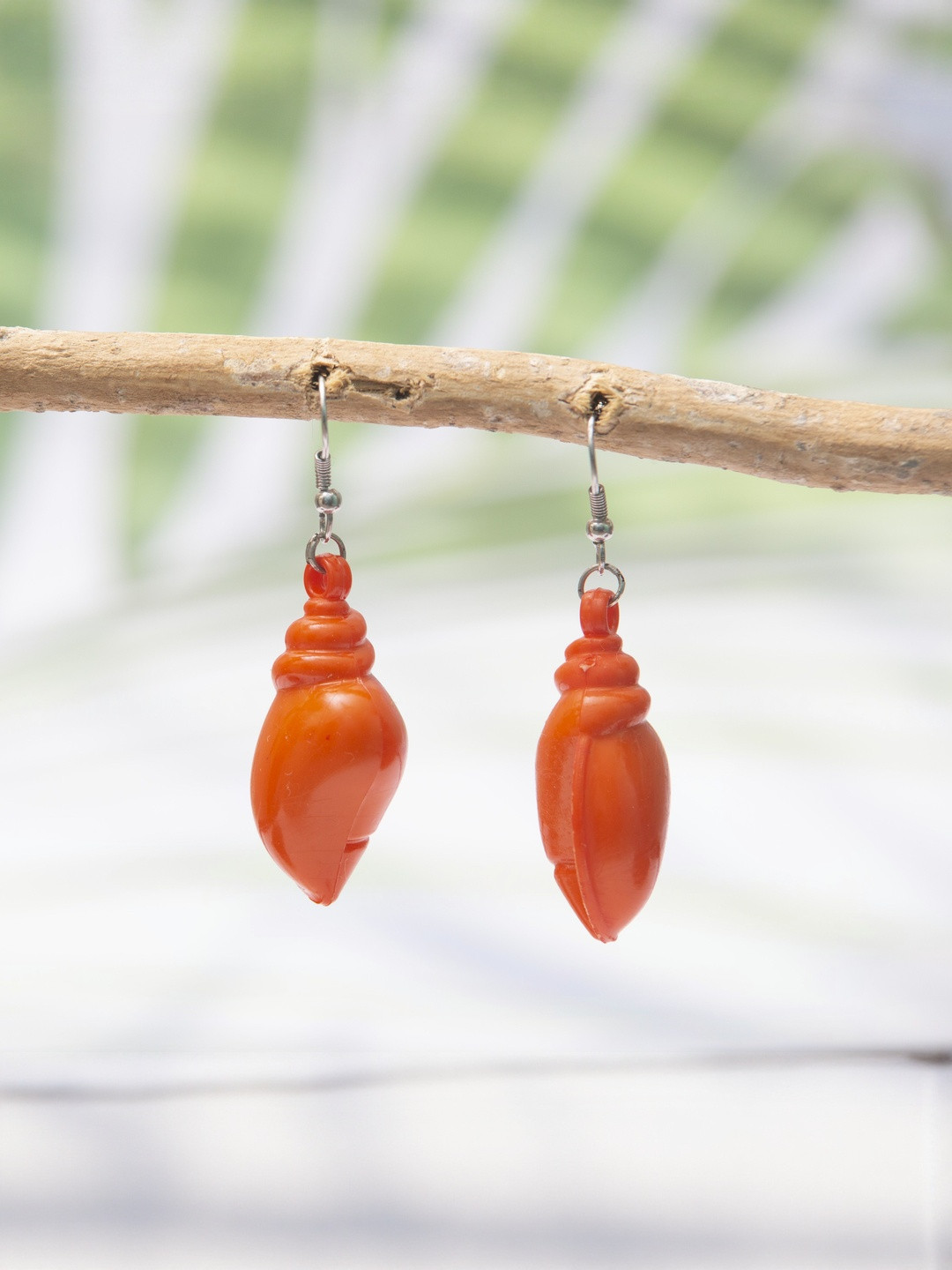 Creative Frogs Women Orange Shankh Drop Earrings
