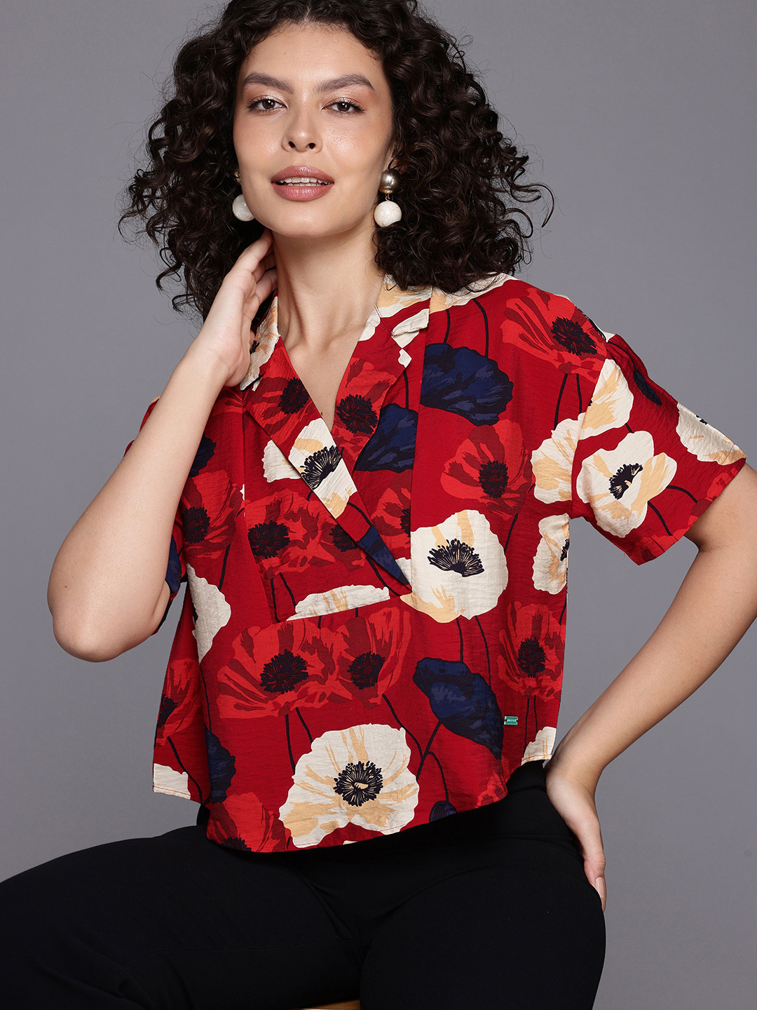 Allen Solly Woman Lapel Collar Casual Top