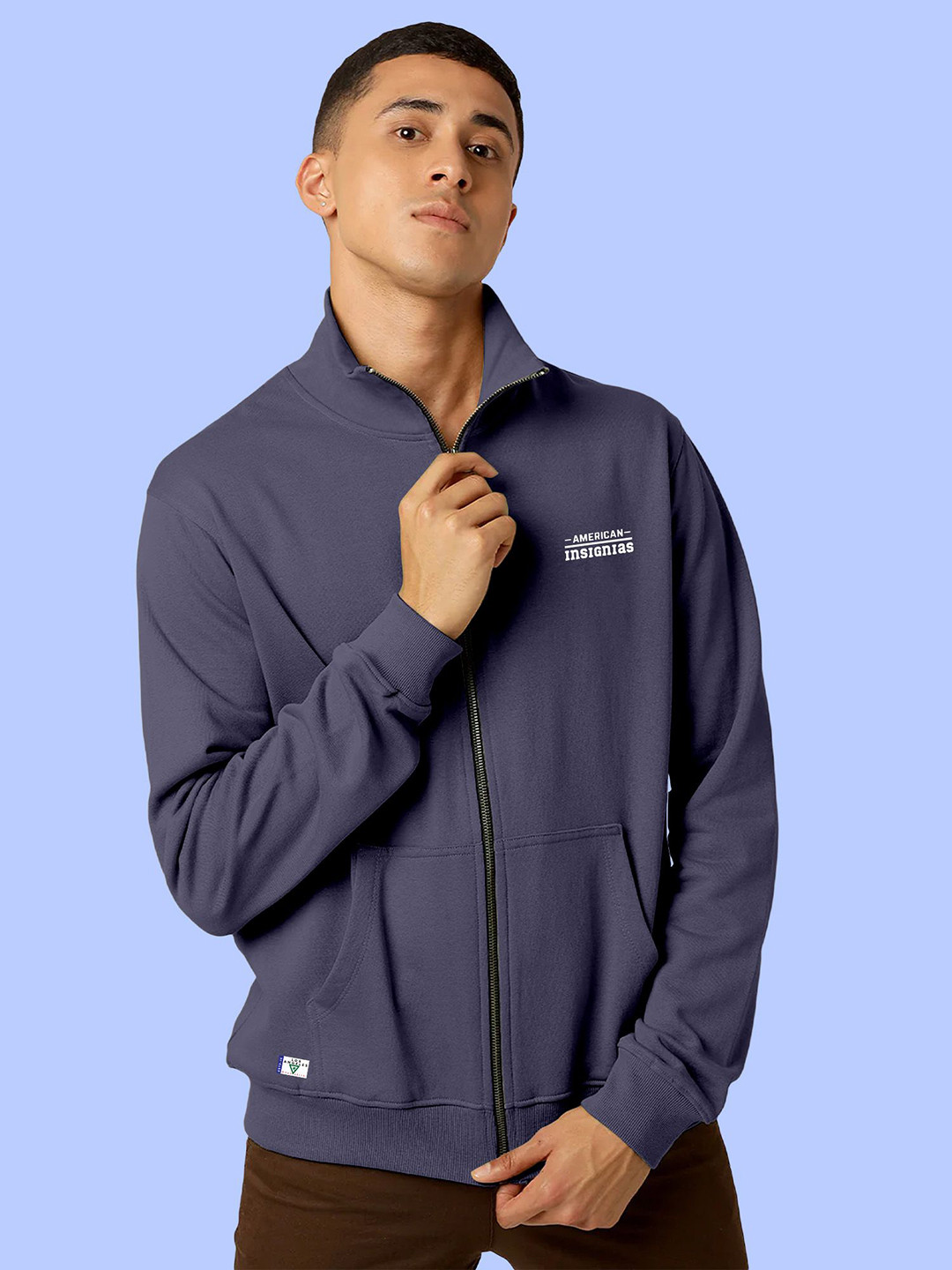FTX Men Stand Collar Casual Bomber Jacket with Brand Logo