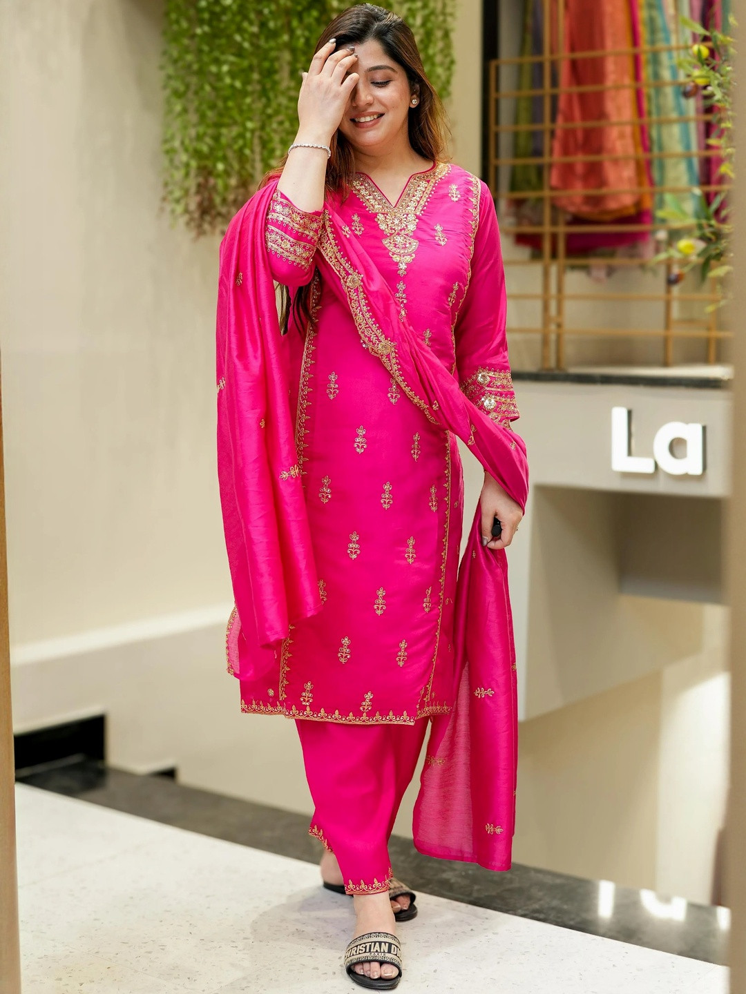 J.KANJI Women Ethnic Motifs Embroidered Kurta With Trousers & Dupatta Kurta Sets