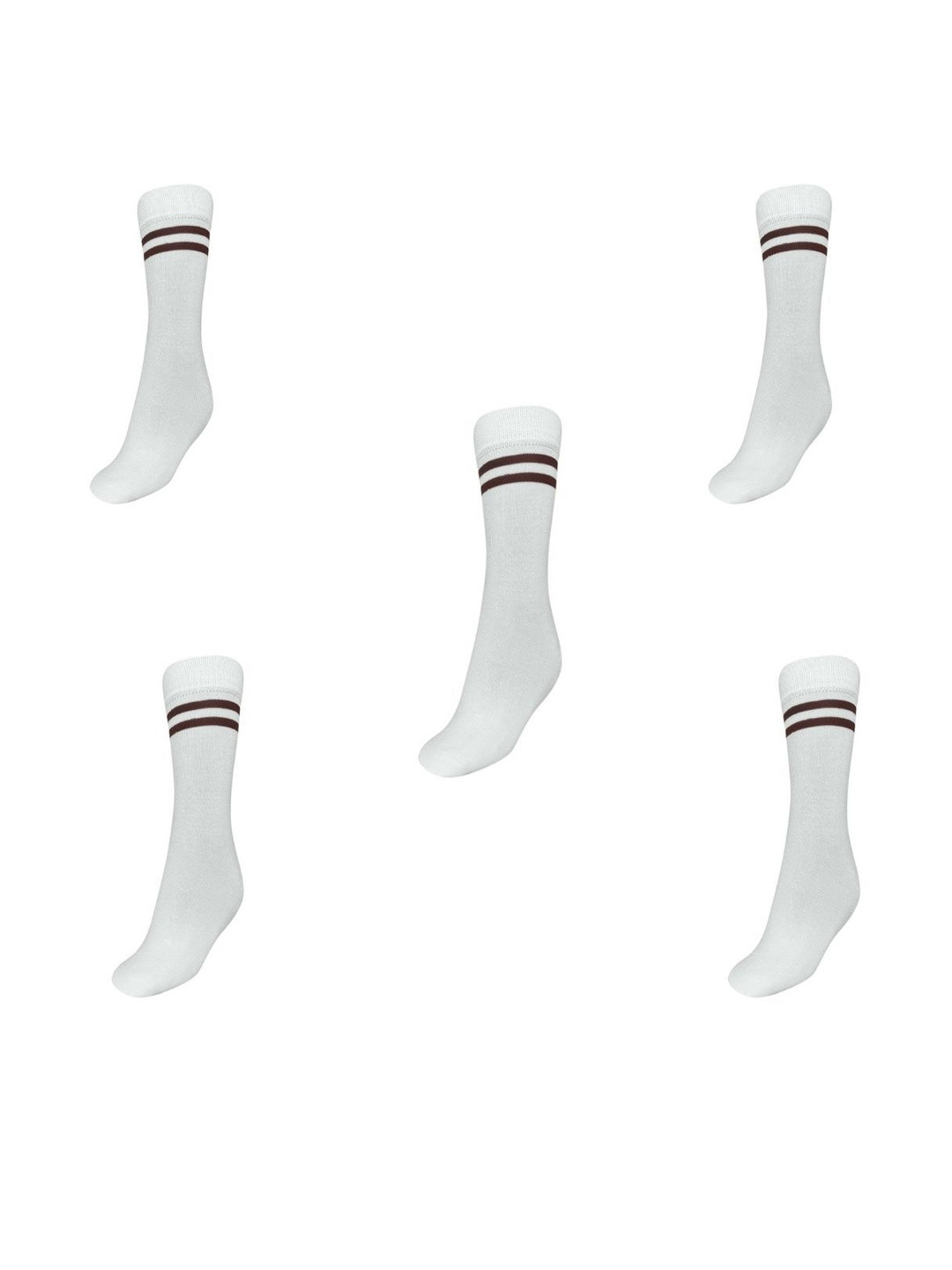 MUKHAKSH Boys Pack Of 5 White Calf Length Cotton Socks
