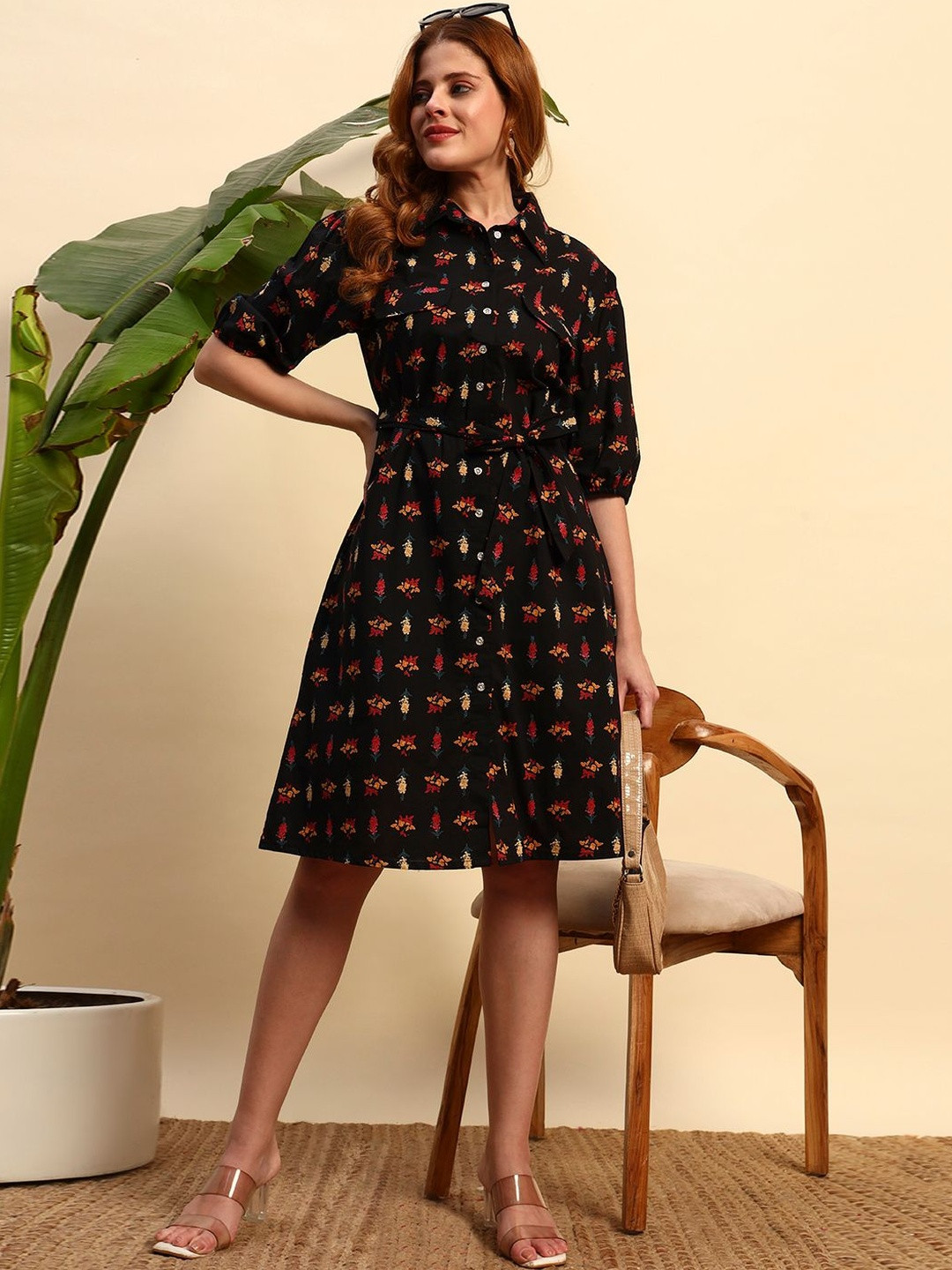 SEPHANI Women Ethnic Motifs Printed Rayon Shirt Dress
