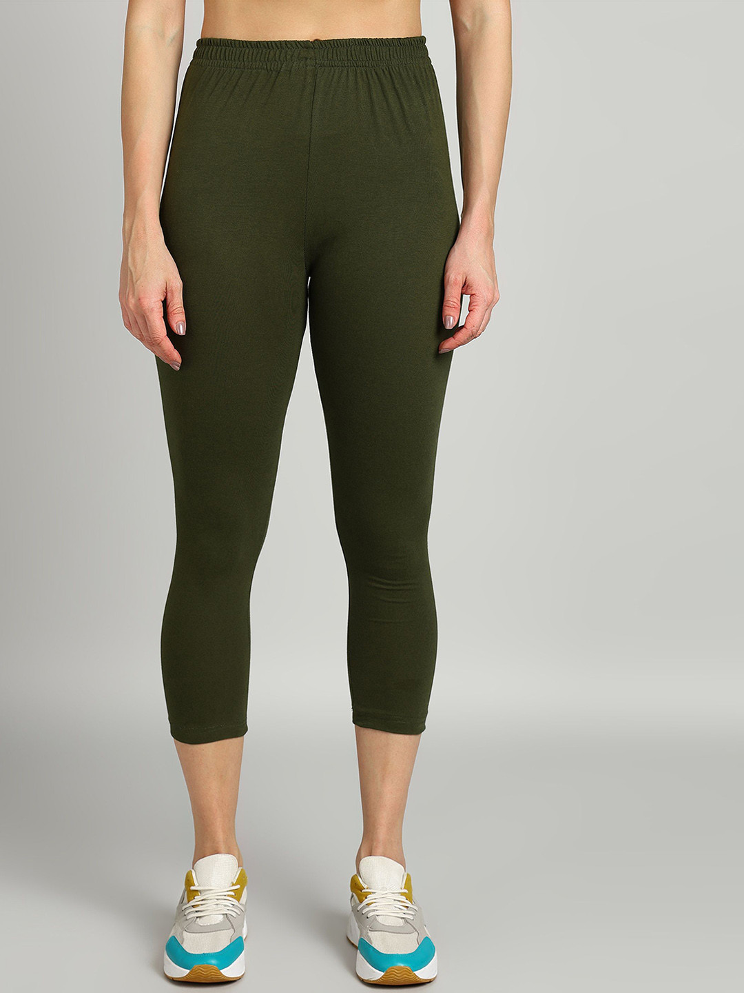 PAAVKI Pure Cotton Mid-Rise Slim-Fit 2-Way Stretchable Three-Fourth Length Legging