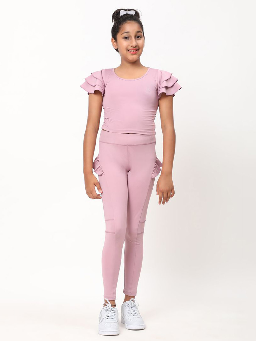 DIDA Girls Ruffled Crop Top & High-Waist Leggings Active Clothing Set