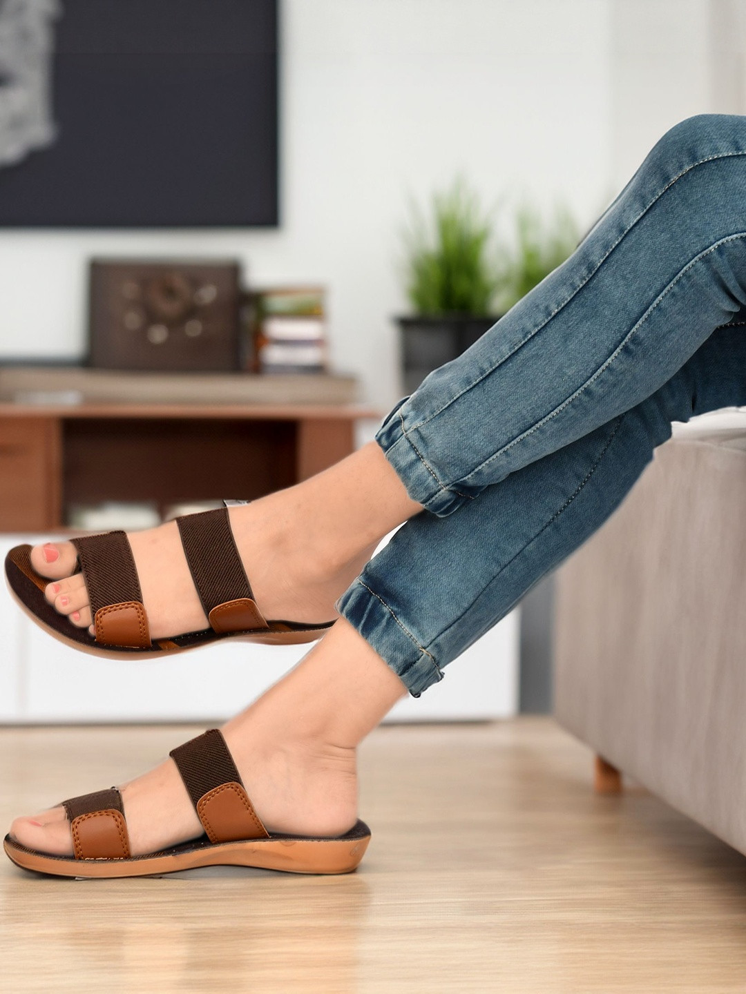 Shozie Women Open Toe Elastic Flats