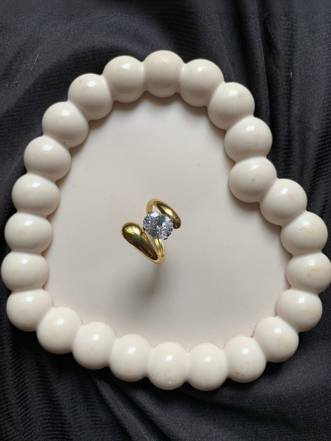 KALAVAATHI Gold-Plated Solitaire Statement Ring with Crystal Stone