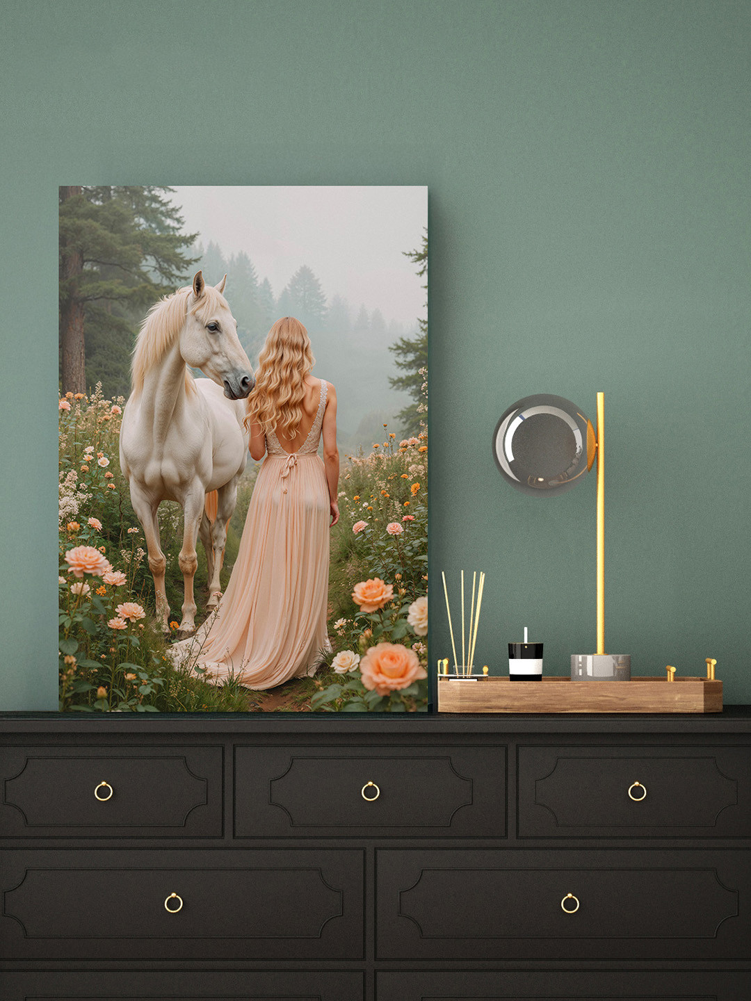 nestroots White & Green The Forests Embrace Horse Canvas Wall Art