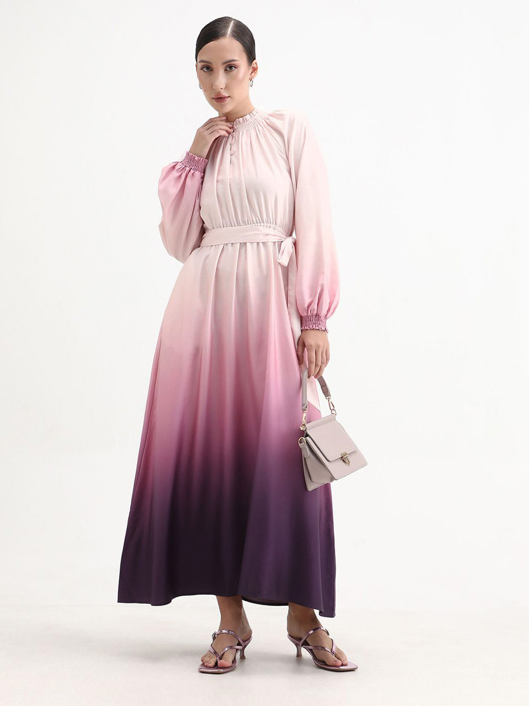 RAREISM Women Jentic Purple Puff Sleeve Maxi Dress