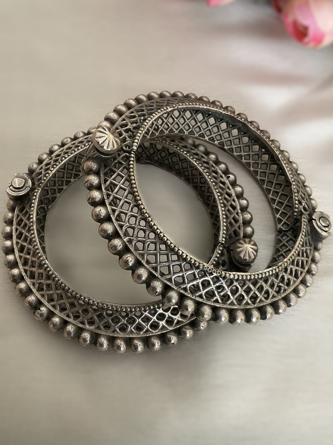 MOHATI Shehzaadi Silver-Plated Jaali Openable Kada (Set of 2)