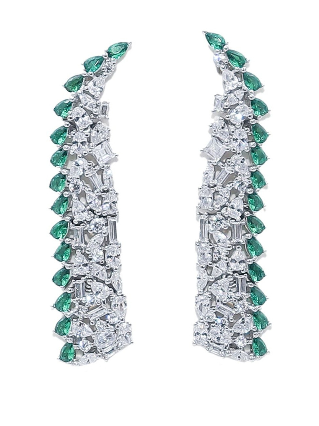 Ruha JEWELS Silver Plated Emerald And Diamond Studded Contemporary Drop Earrings