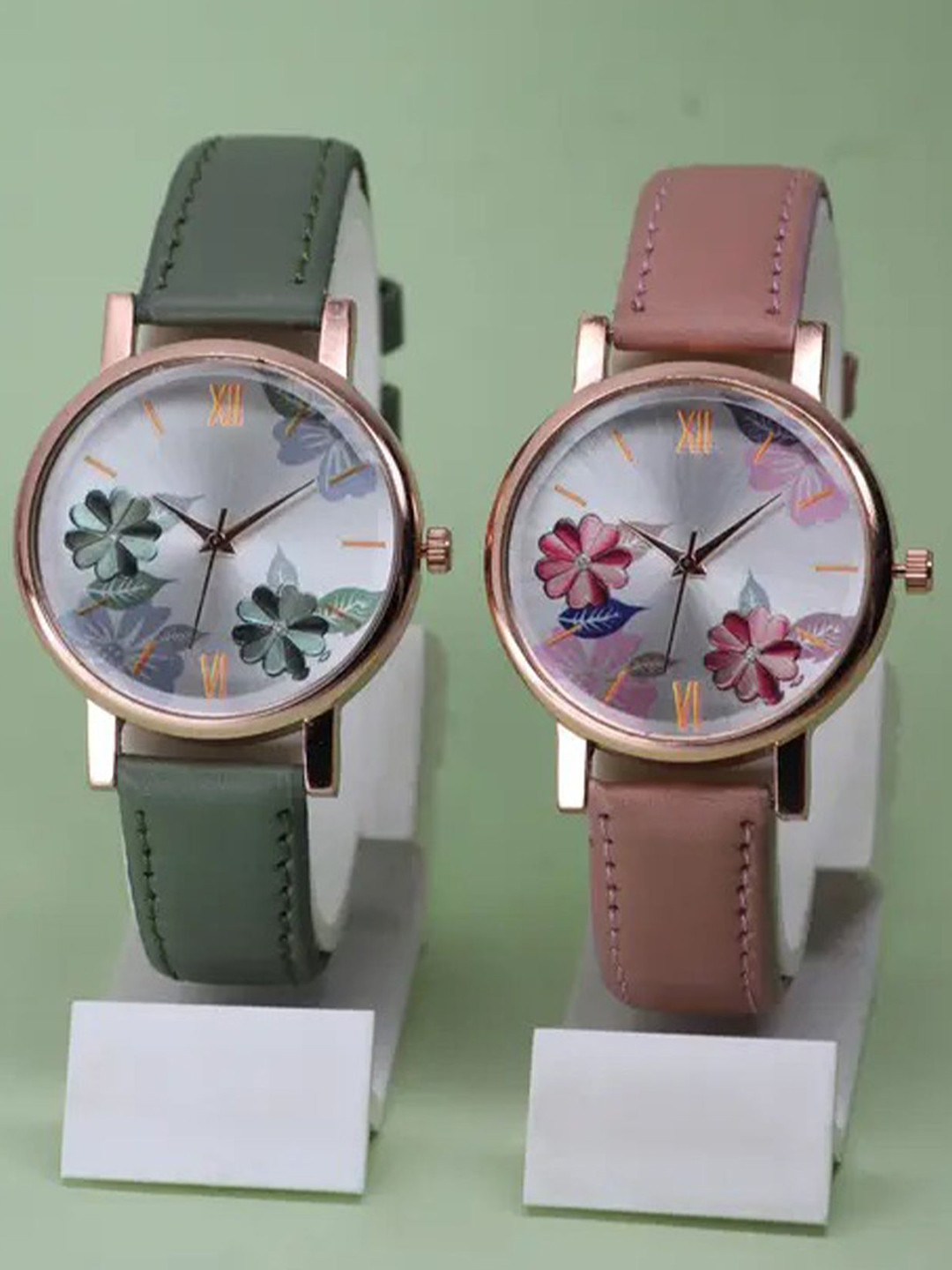FROZIL Women Pack Of 2 Printed Dial & Leather Straps Analogue Watch New-R-K-GR-P