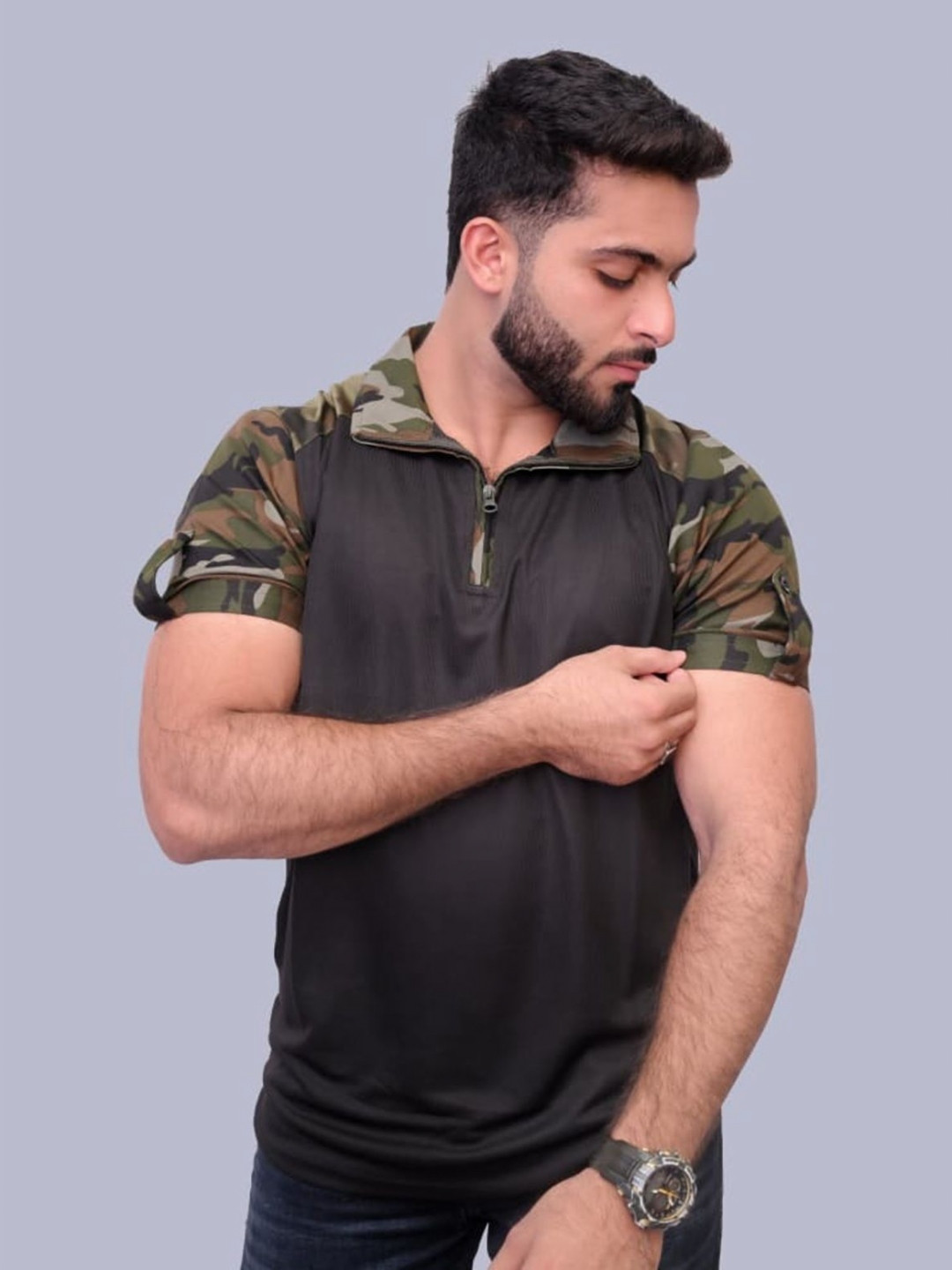 Para Trooper Men Camouflage Printed Polo Collar Cotton Slim Fit T-shirt