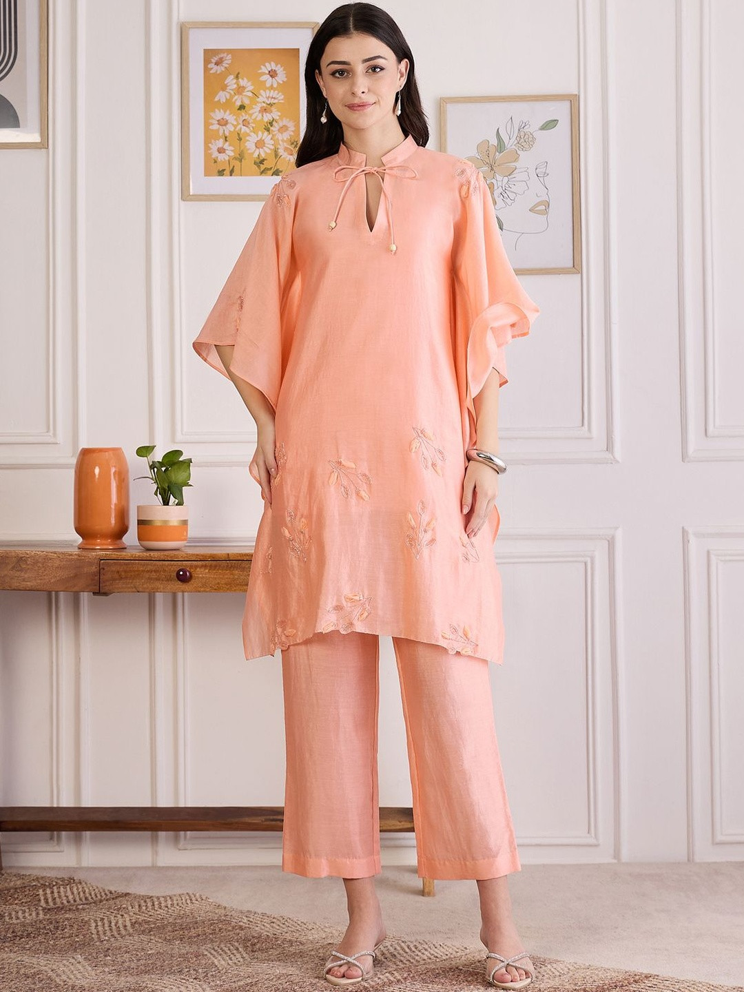 First Resort by Ramola Bachchan Women Floral Embroidered Flared Sleeves Kaftan Kurta