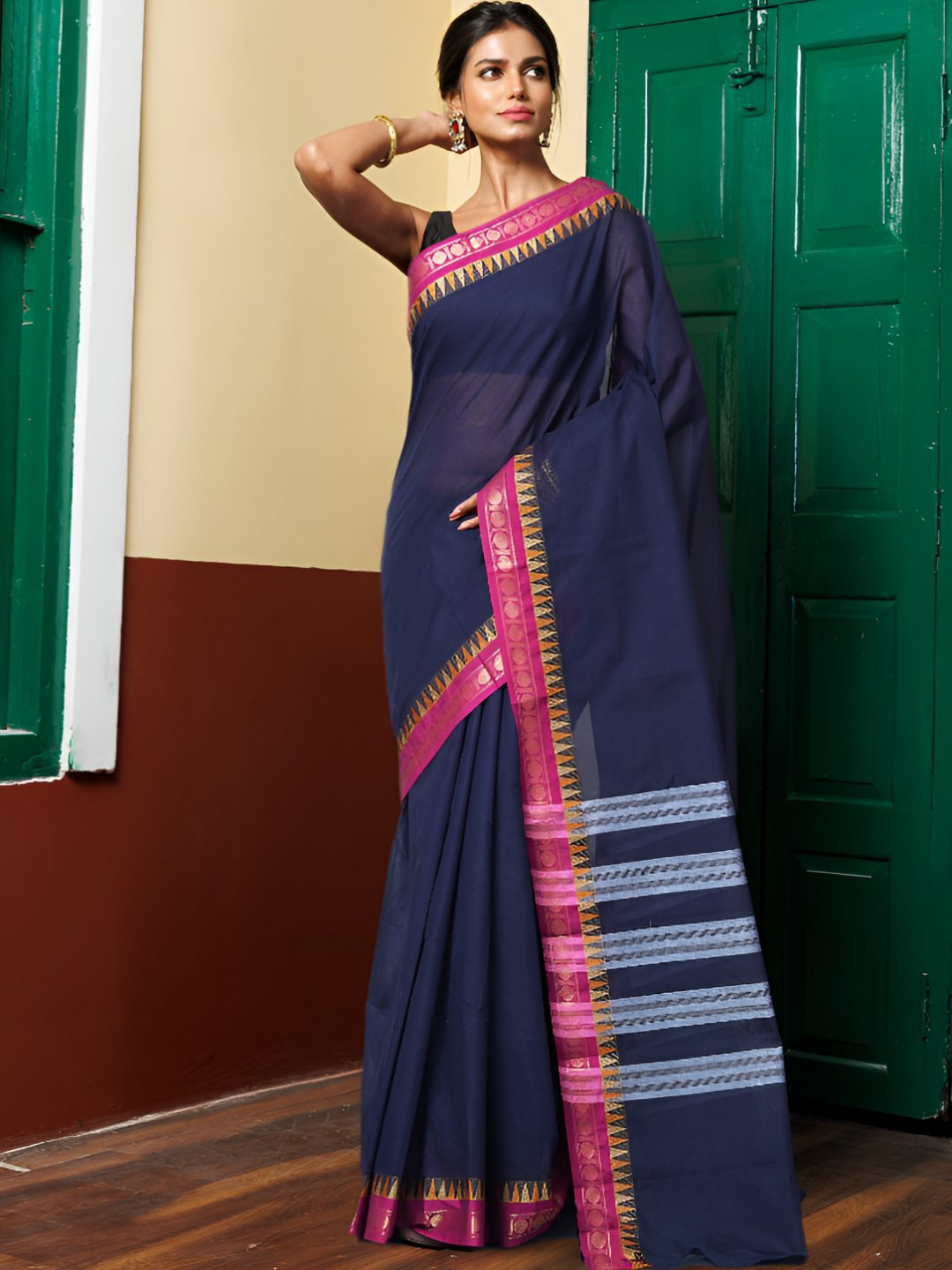 Unnati Silks Women Pure Pavani Handcrafted Kanchi Cotton Chettinad Saree