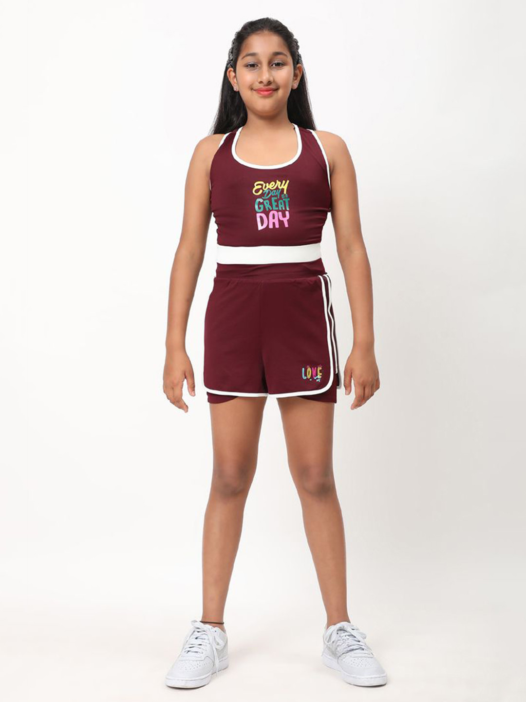 DIDA Girls Printed Workout Top With Shorts Clothing Set