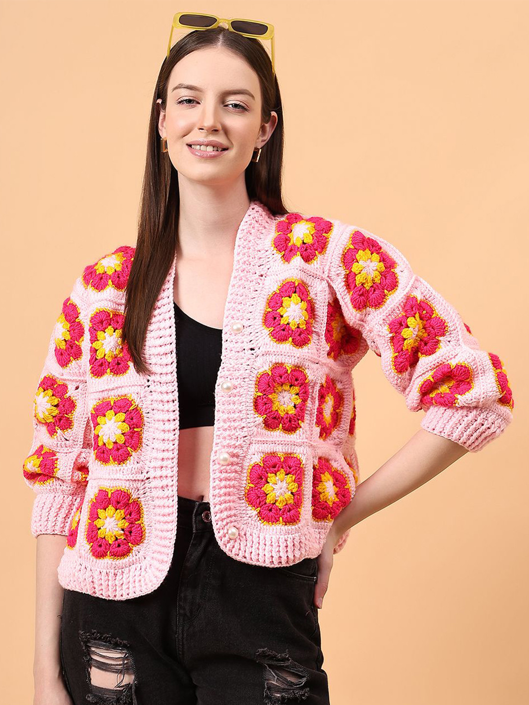 Velvery Women Floral Crochet Cardigan