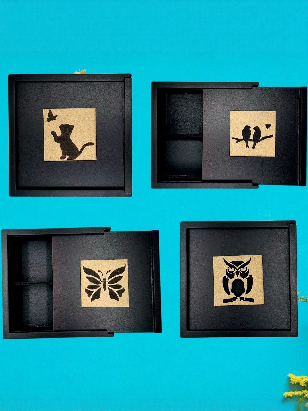 Angira handicrafts Set of 4 Wooden Square Multipurpose Boxes