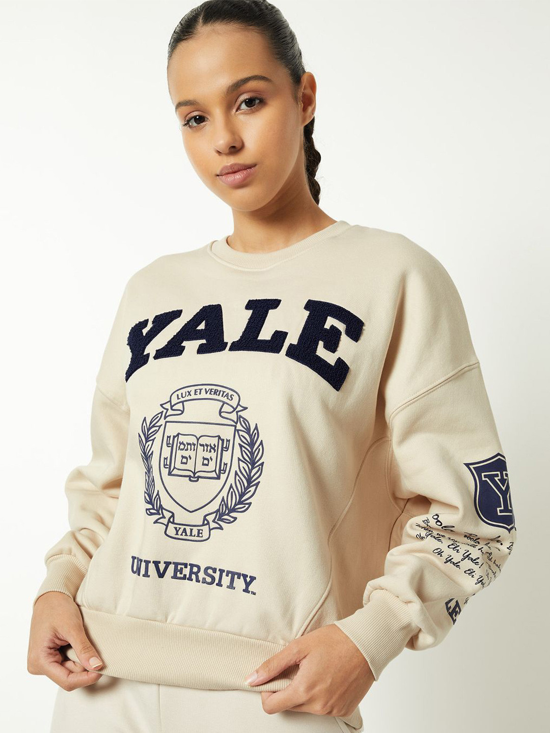 max Women Versity Printed Round Neck Sweatshirt with Embroidered Detail