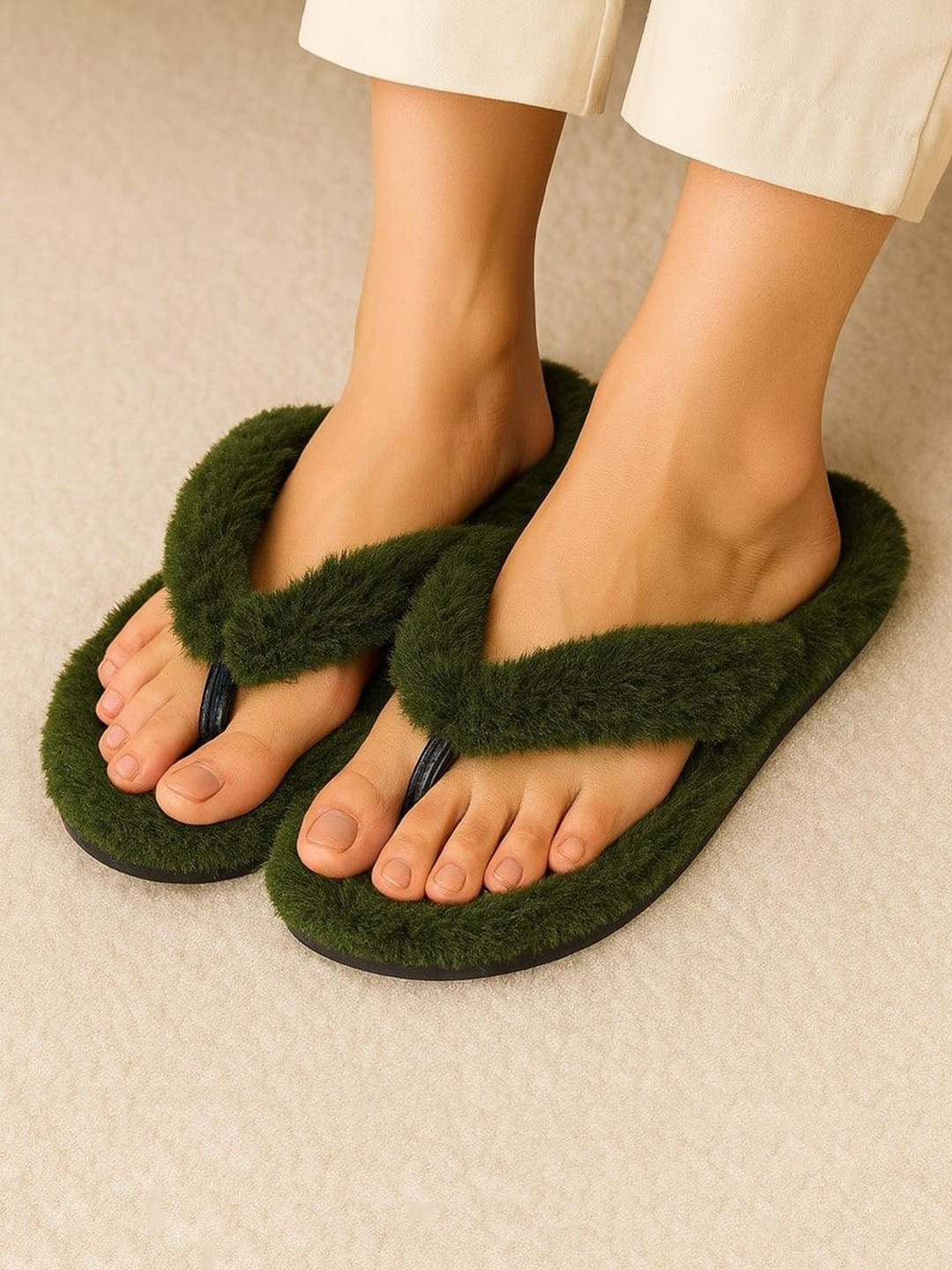WOLVESDEN Women Fur Thong Flip-Flops