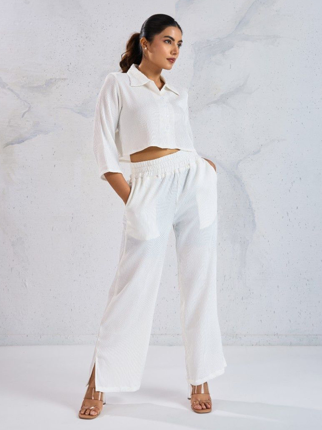 IQELA Collared Ribbed Shirt & Trousers Co-Ord Set