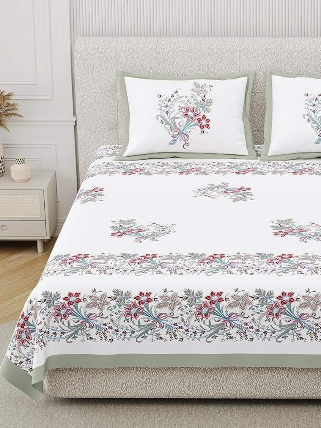 DE CAMA Pink 250 TC King Floral Bedsheet Set