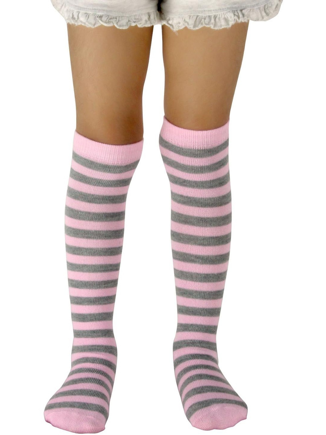 NESKA MODA NESKA MODA Unisex Kids Grey & Pink Knee Length Striped Socks