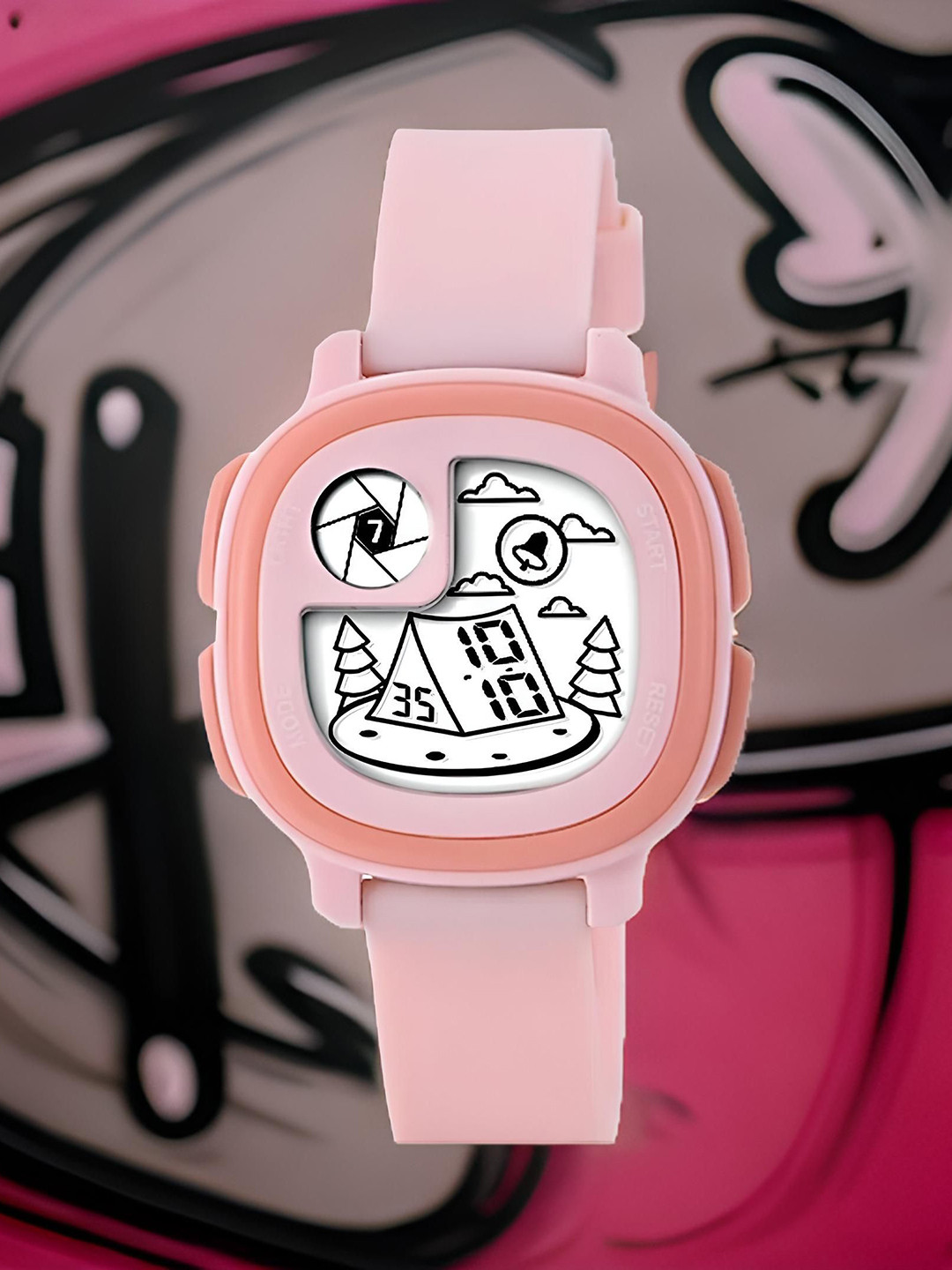 EWWE Kids Printed Dial & Straps Digital LED Multi Function Watch Home-Pink