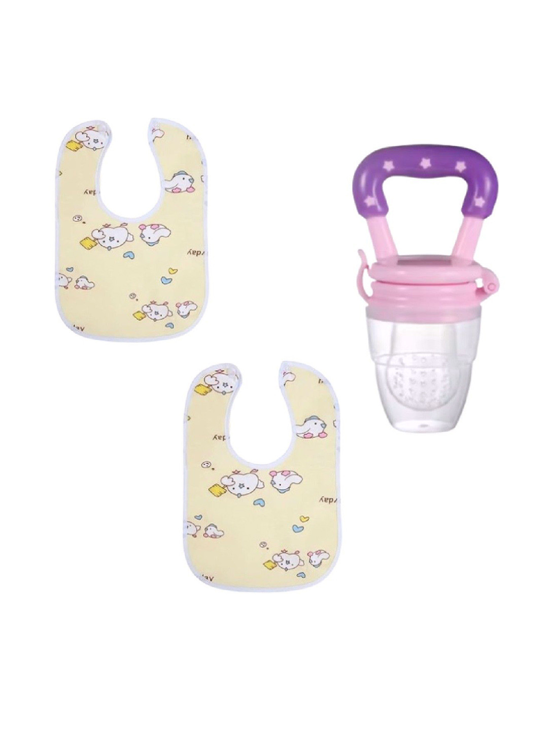 Kalra Magic Infants Pack Of 2 Printed Cotton Bibs & Tree Shape Teether