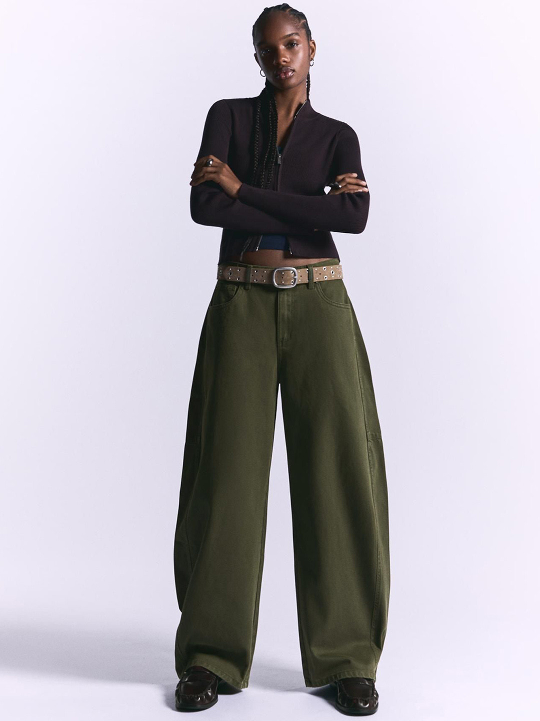 Bershka Pure Cotton Barrel Trousers