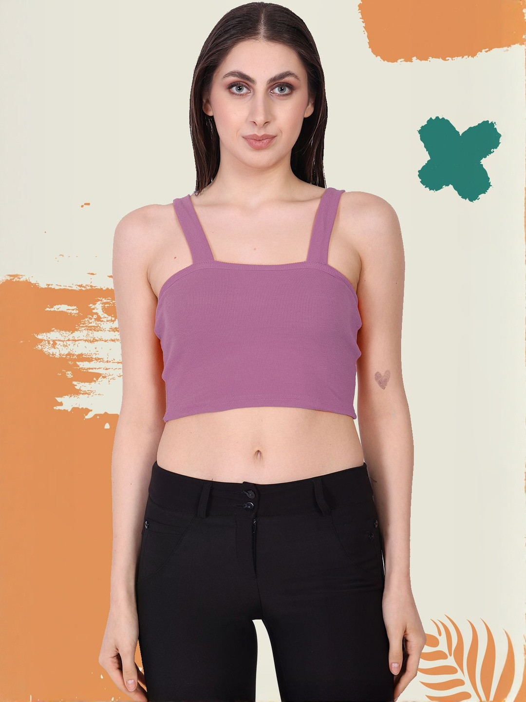 SSTAIR Women Square Neck Ribbed Tank Crop Top