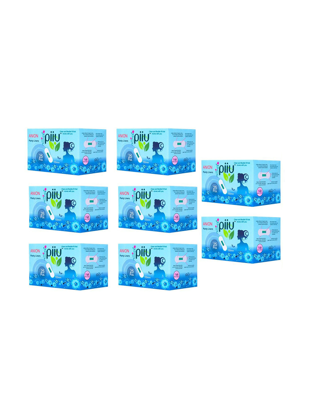 PIIU Set Of 8 Cottony Soft Rash Free Ultra Thin Anion Panty Liner - L- 155 mm - 25Pcs Each