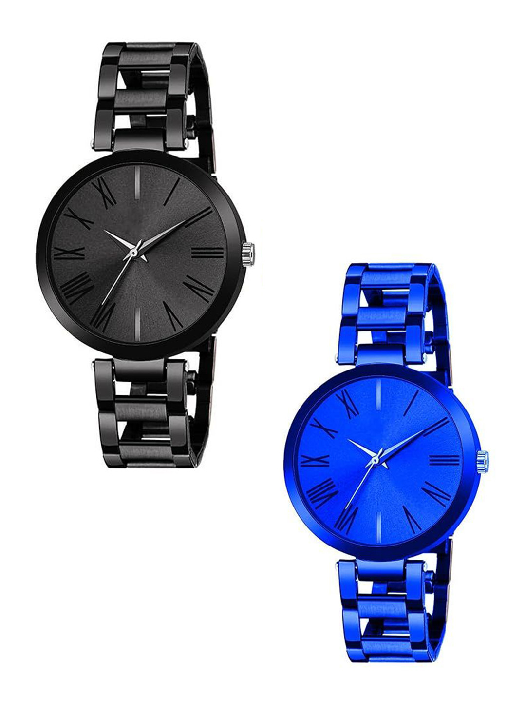 FROZIL Women Pack Of 2 Stainless Steel Bracelet Style Straps Analogue Watch TNR-B-BL