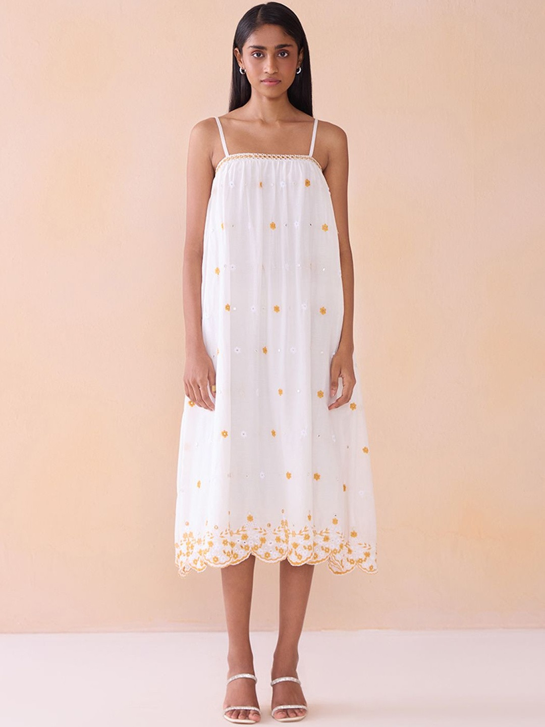 Ancestry Women Floral Embroidered Shift Midi Dress