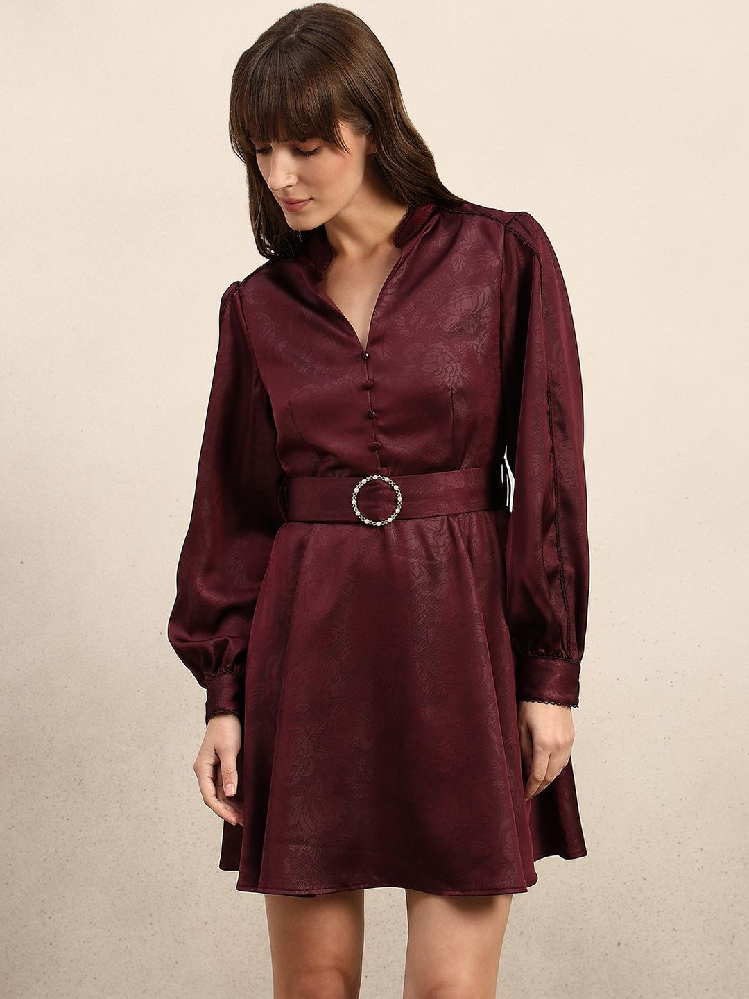 Vero Moda VM JACQUELI LS MINI DRE Women Self Design Fit & Flare Mini Dress