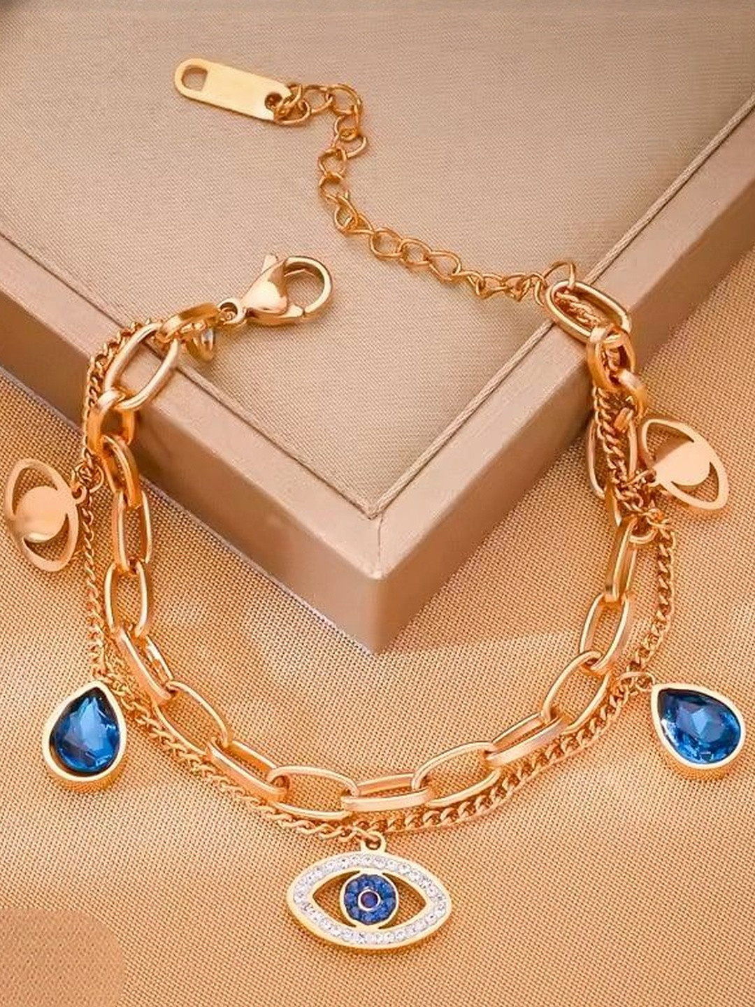 ISAMORA Stainless Steel Gold-Plated Crystals Studded Charm Bracelet