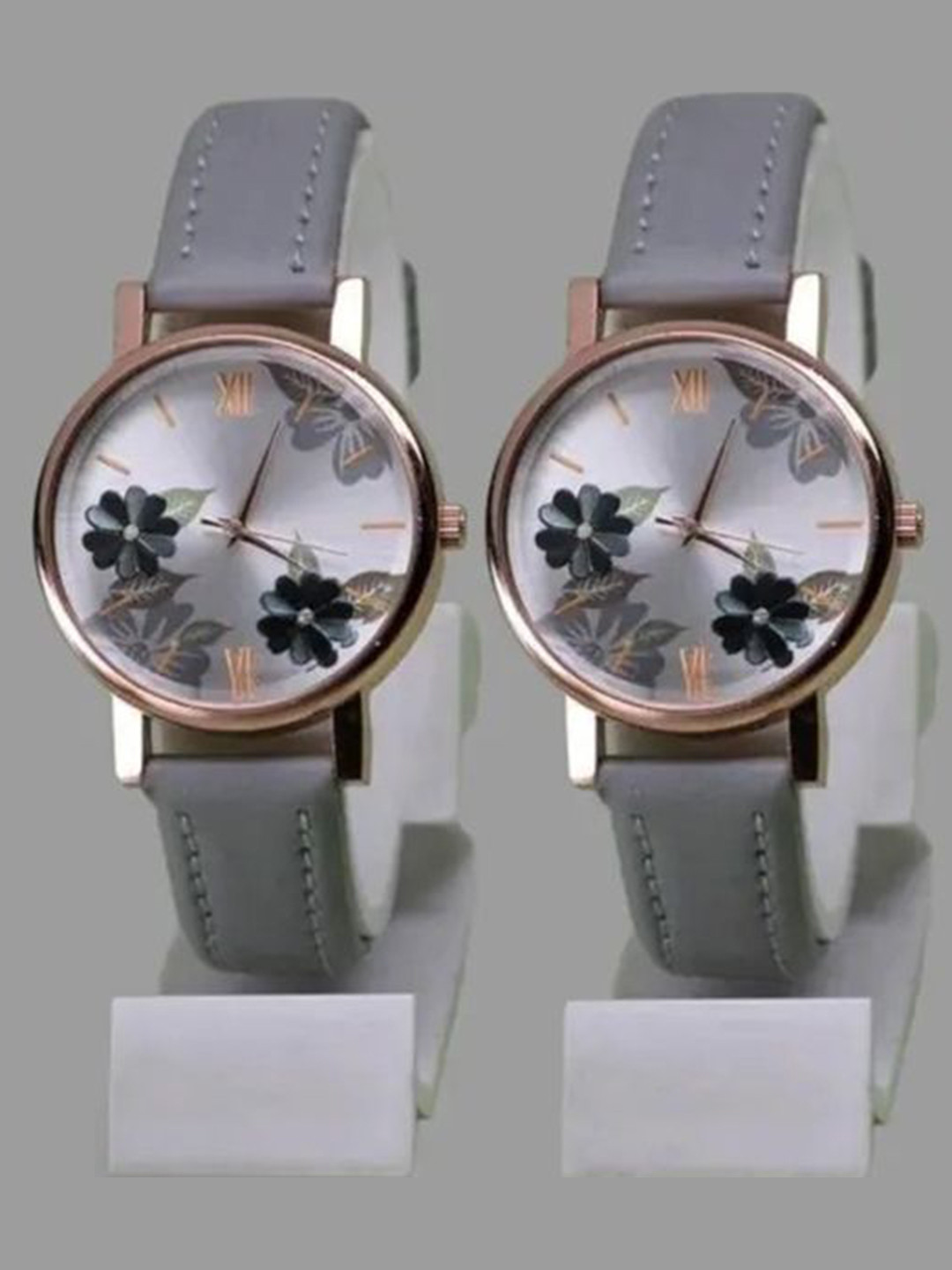 FROZIL Women Pack of 2 Leather Straps Analogue Watch K-DOUBLE GREY