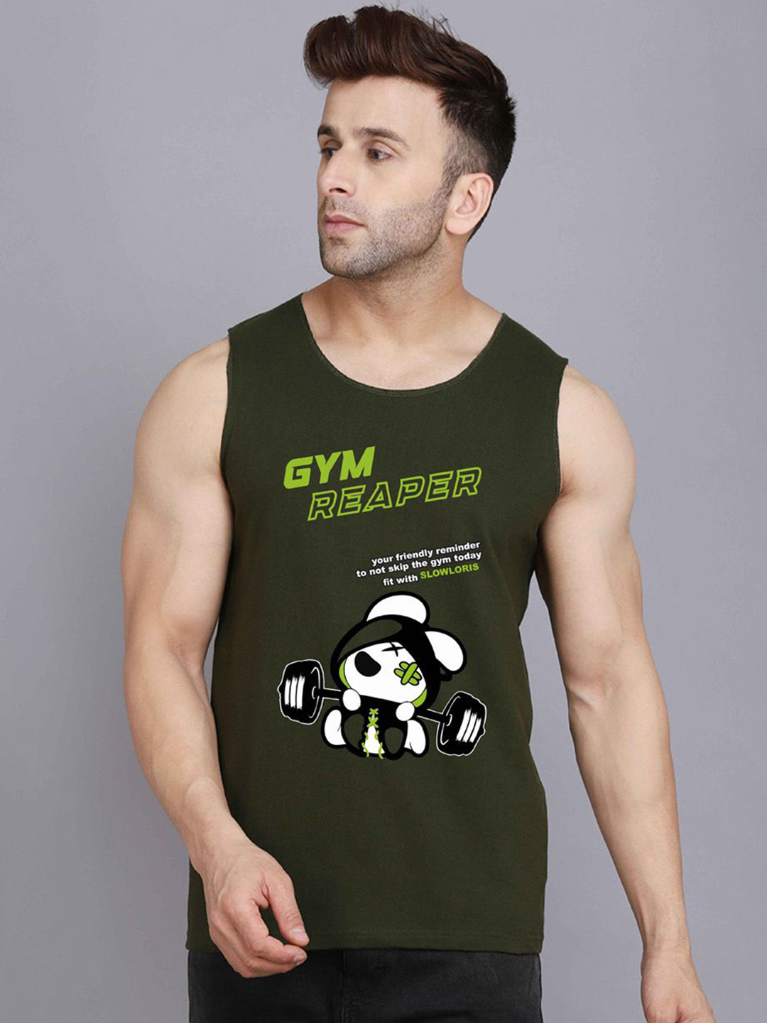 MINISTRY OF FRIENDS Printed Round Neck Cotton Gym Vests