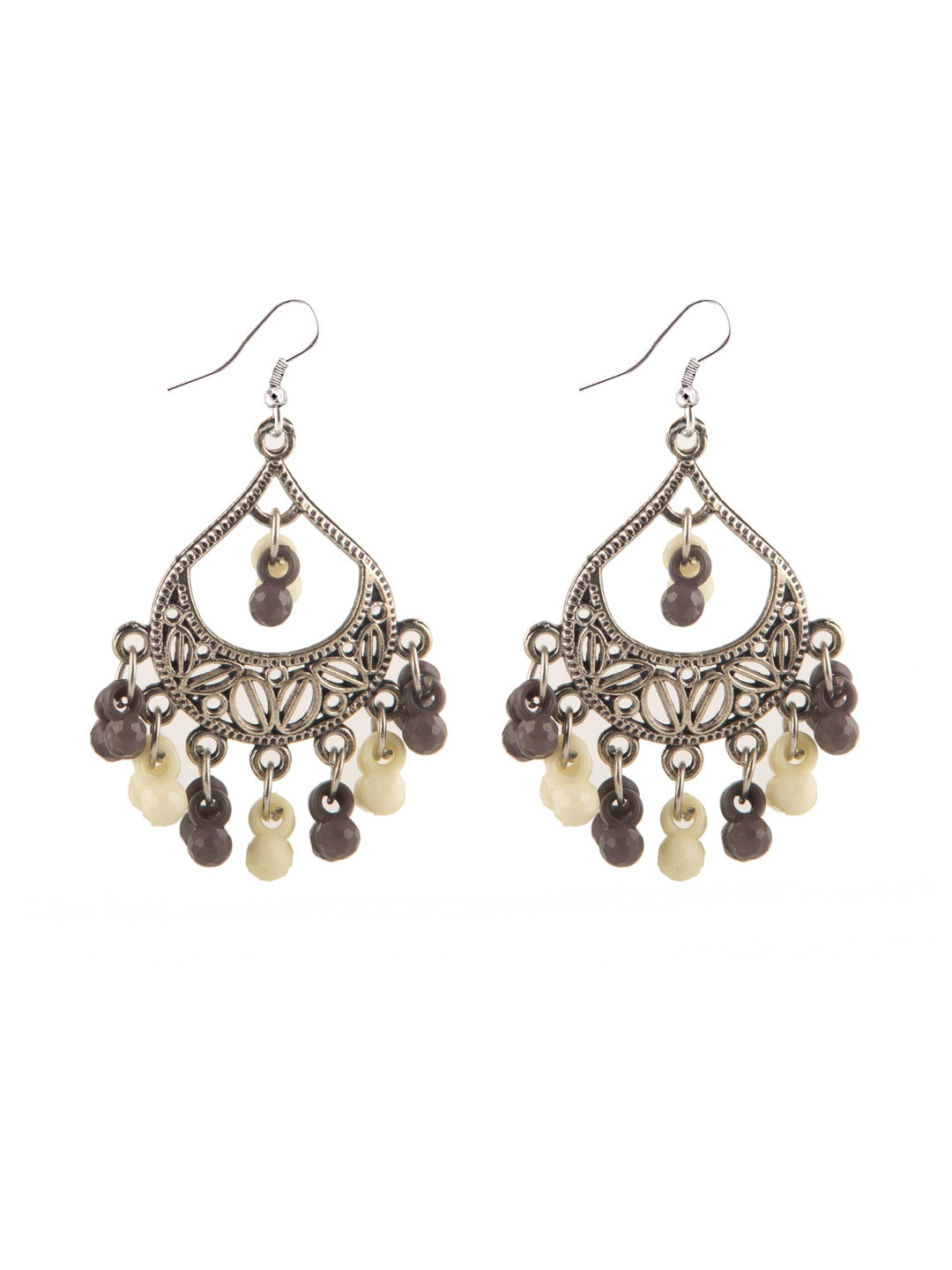 Creative Frogs Women Grey & Cream Silver-Plated Alloy Dangler Drop Earrings