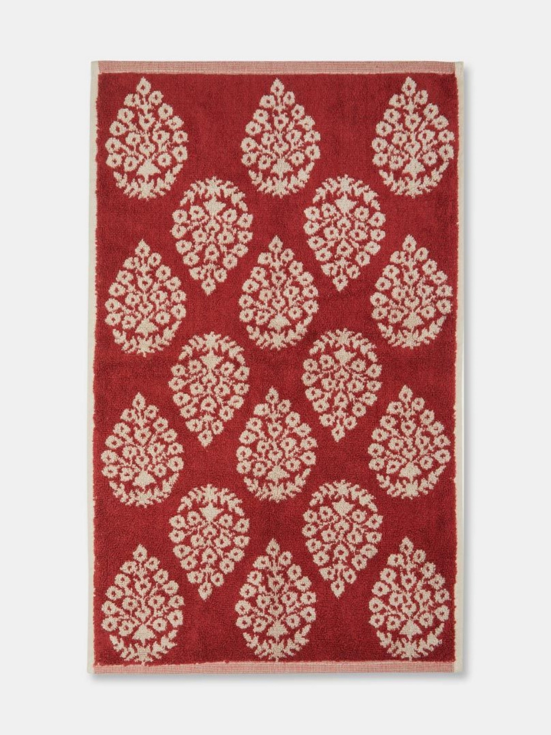 Fabindia Big Buta Red & White Printed Cotton 570 GSM Bath Towel