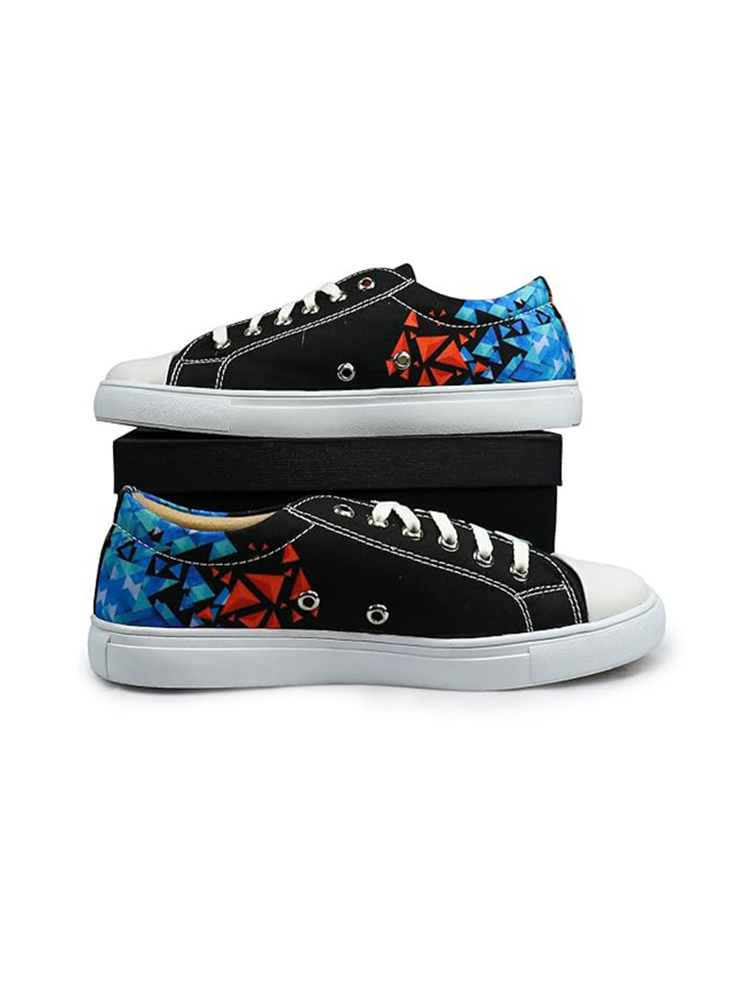 KobSook Men Printed Low Ankle Comfort Insole Canvas Contrast Sole Sneakers