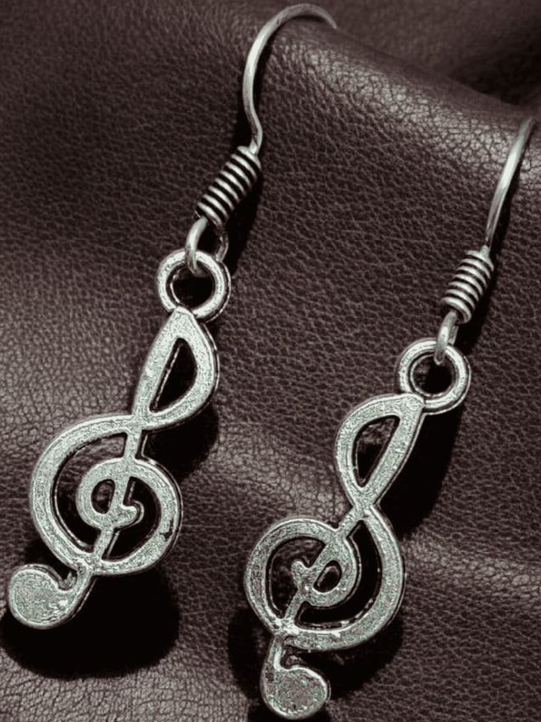 Hardin Style German Silver-Plated Oxidized Music Design Shaped Drop Earrings