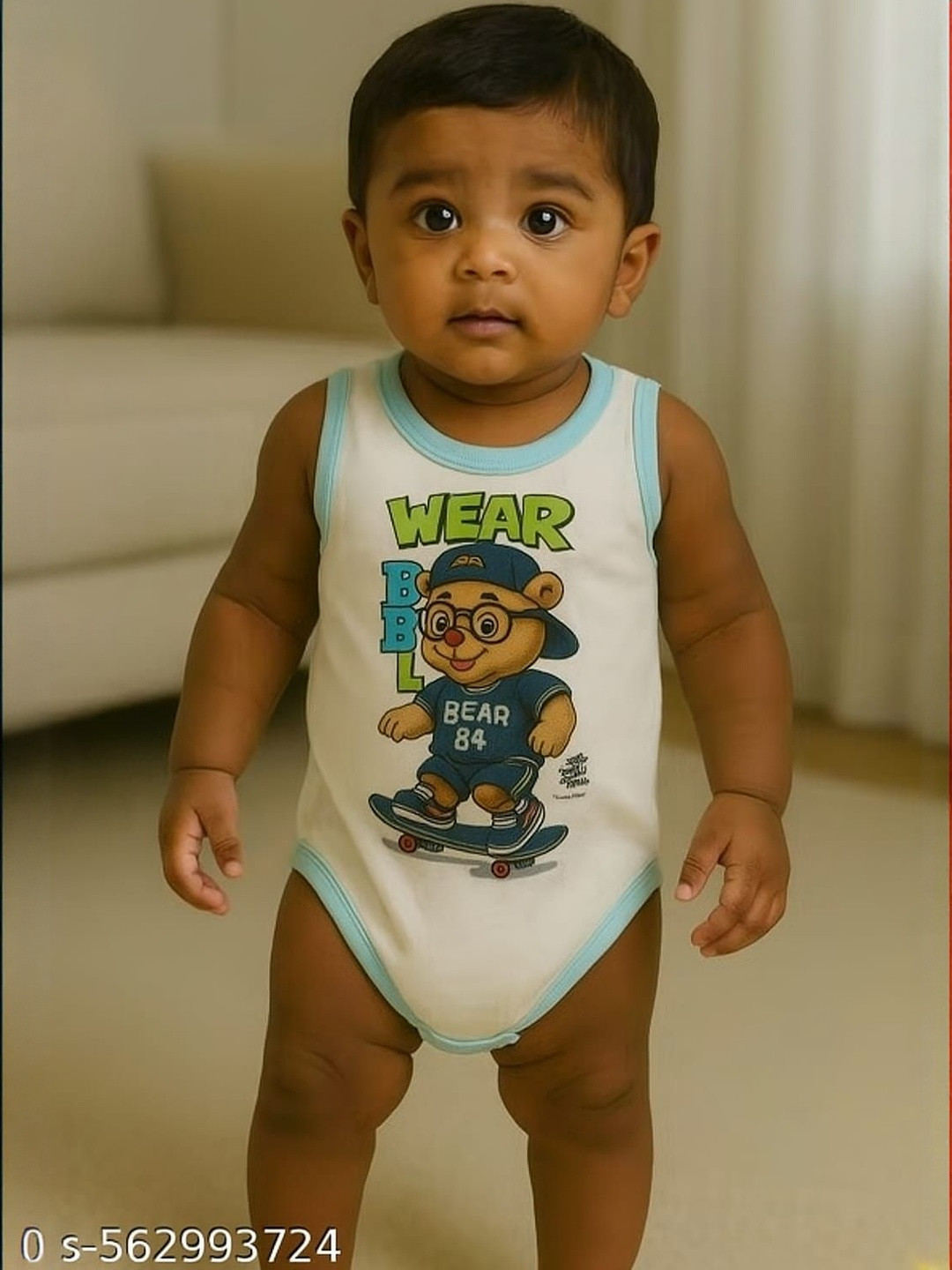 HIGHBROW Kids Blue Cotton Printed Basic  Bodysuit