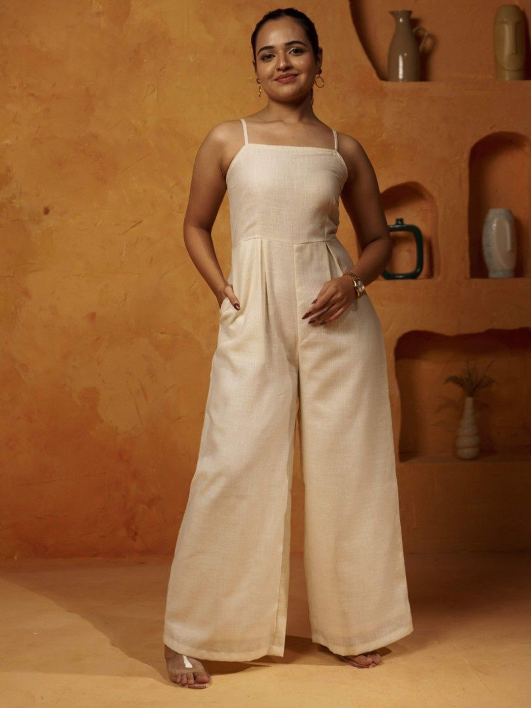 IQELA Easy Breezy Shoulder Straps Linen Basic Jumpsuit