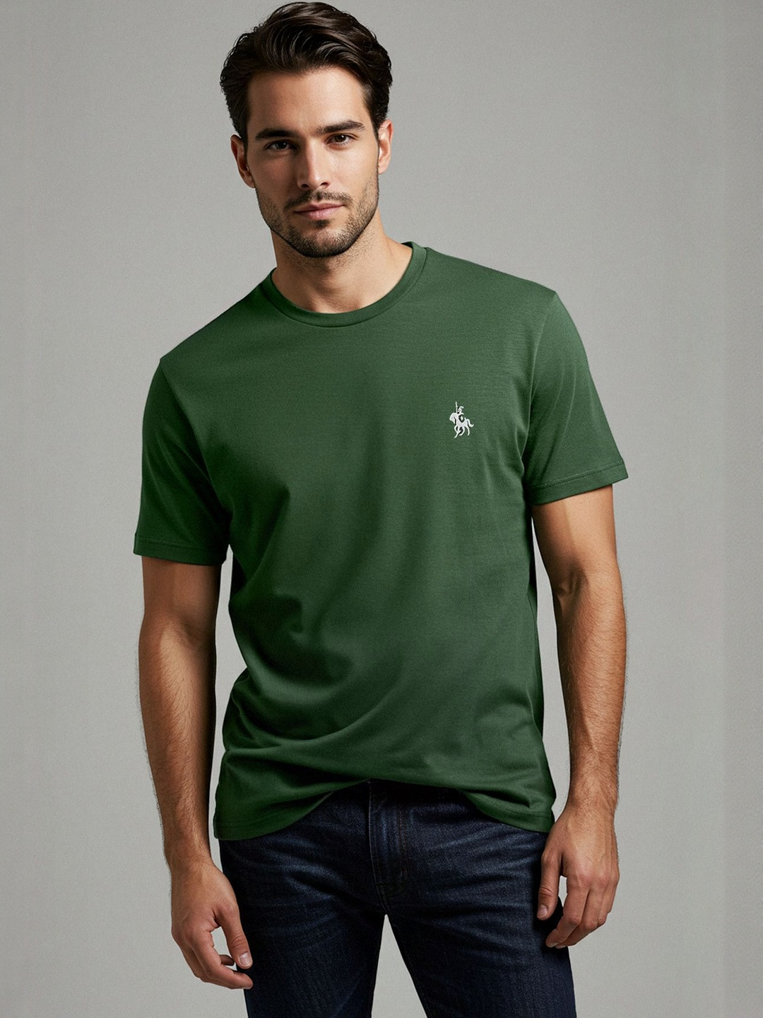 Trendyol Brand Logo Printed Round Neck Pure Cotton T-shirt