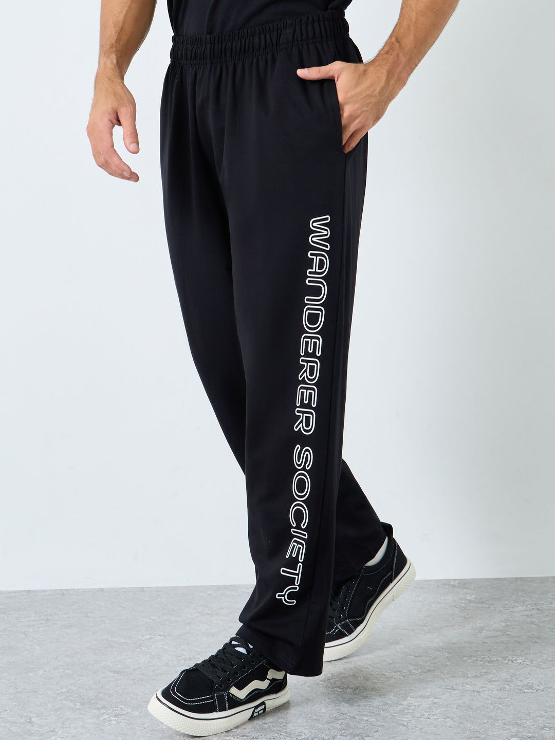 Styli Men Side Text Relaxed Fit Typographic Printed Terry Joggers