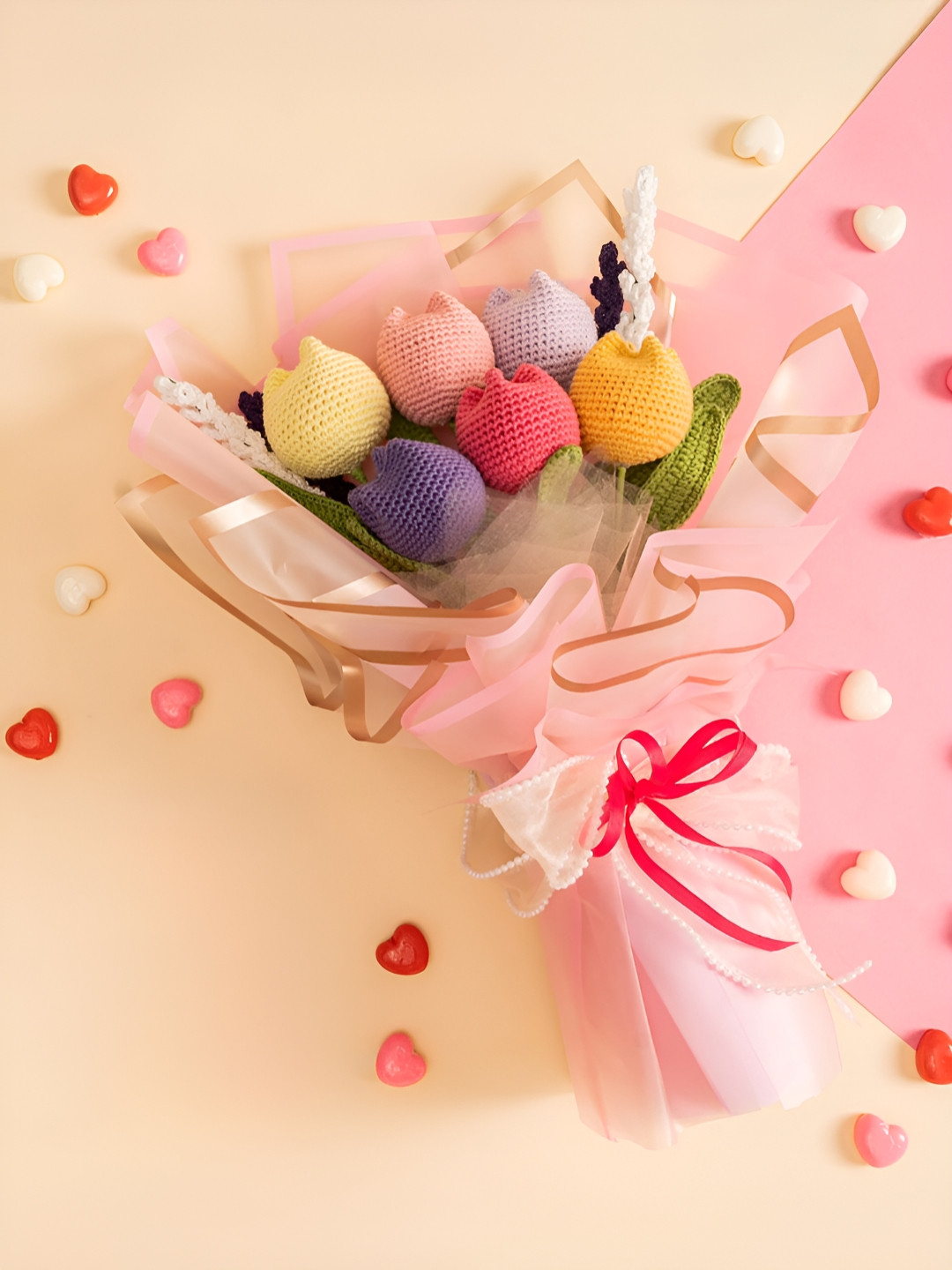 The Zappy Box Pink 10 Pieces Crochet Flower Bouquet Artificial Flowers