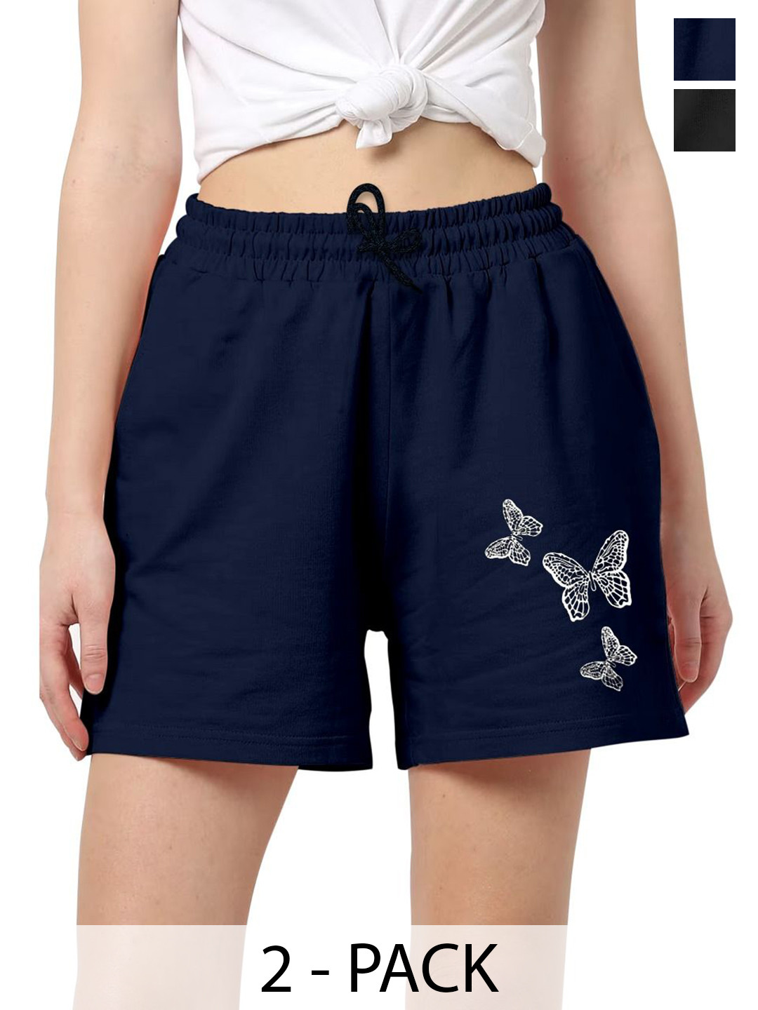 RIZIMCLOTHING Women Pack Of 2 Conersational Printed Regular Fit Mid-Rise Regular Shorts